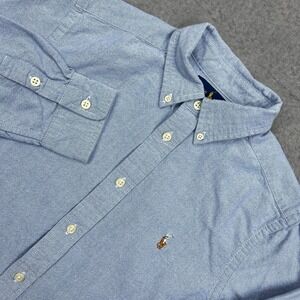 Polo Ralph Lauren Shirt Boys Large (14-16) Blue Woven Button Down Flesh Pony Top